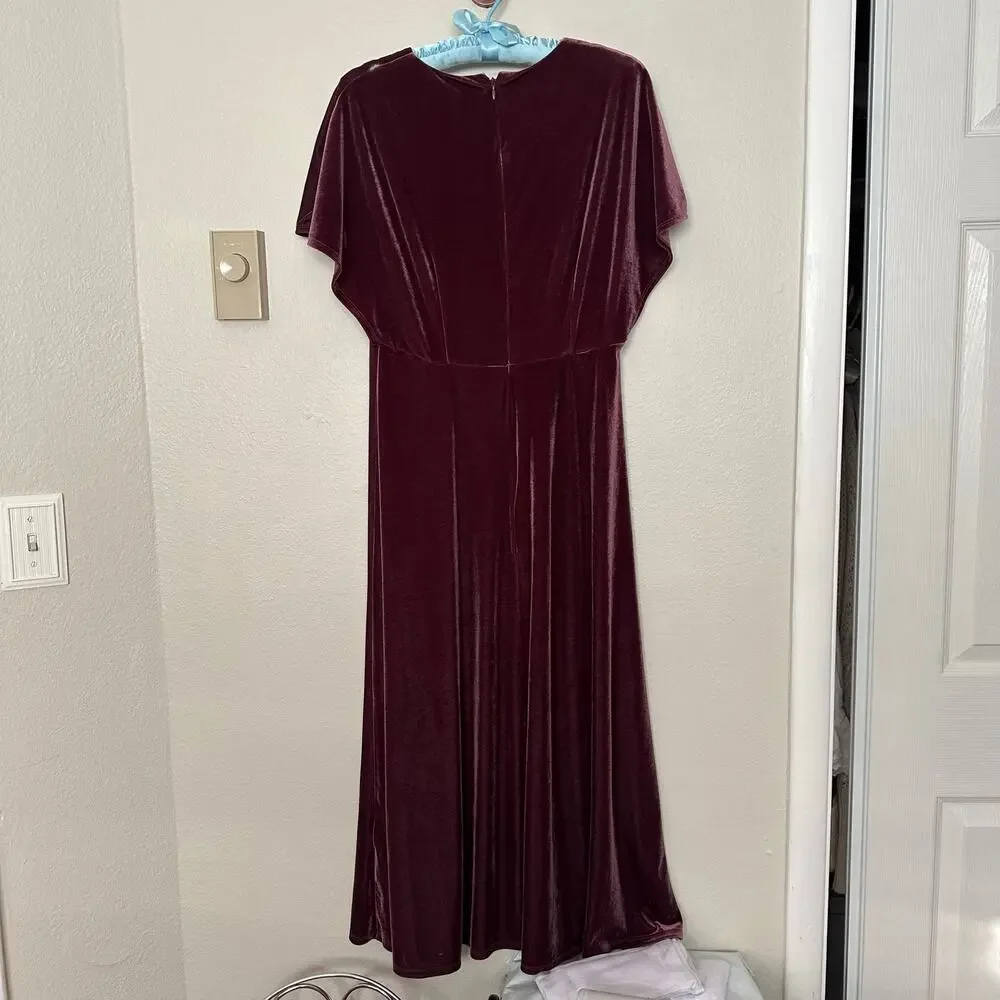 Taylor Sz 10 Midi Dress womens Purple Plum Velvet Empire Waist Flutter Sleeves - Picture 5 of 11